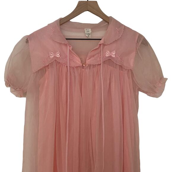 VINTAGE Woman's Size Small Pink Embroidered Sleep Nightgown Set Made In USA - Picture 4 of 16
